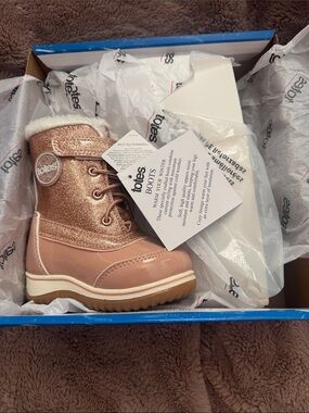totes Rose Gold Glitter Girls Winter Boots